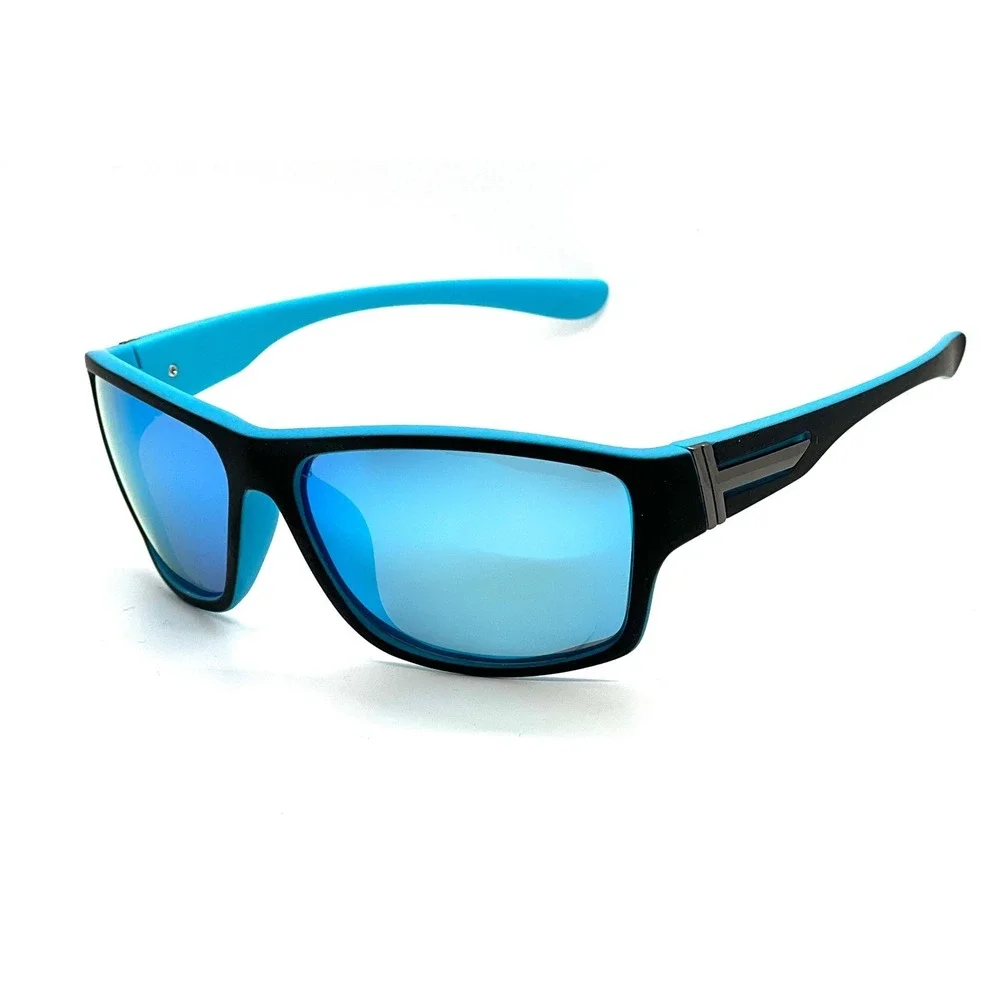 Blue Mirrored Lens‎ Sunglasses Black Frame Sport Style Fashion Eyewear Polarized